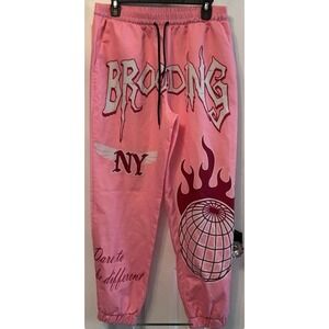 ROMWE Graffiti Pink Jogger Pants Size Medium Parachute Elastice Tie Waist Pull